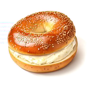 A sesame bagel filled with cream cheese on a white background view photo