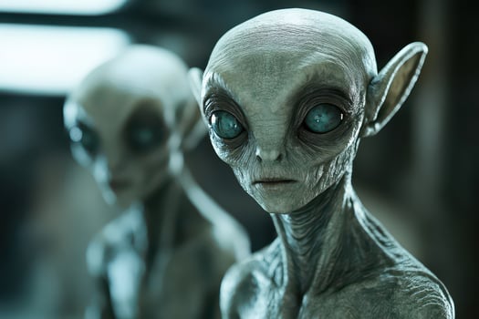 Alien figures in a dark room photo