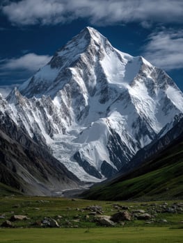 A large mountain with snow capped peaks photo