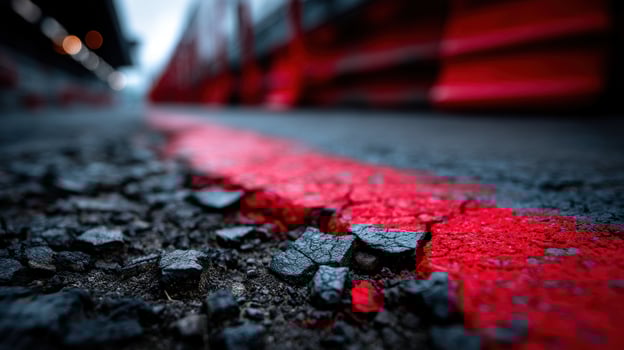 A red line on the road with black and white paint photo