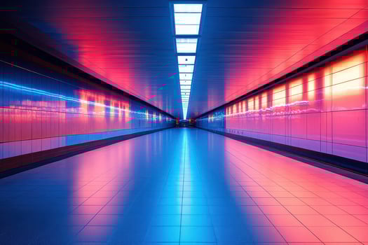 Vibrant corridor illuminated by colorful lights photo