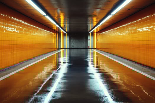 Bright orange underground corridor photo