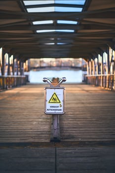 Caution slippery sign in Port of Hamburg photo
