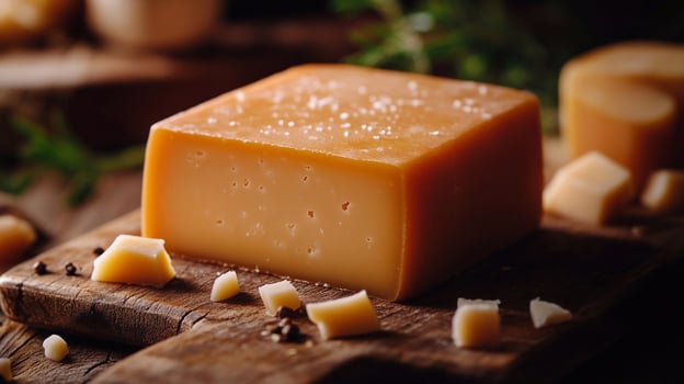 Cheese on a cutting board with other pieces photo