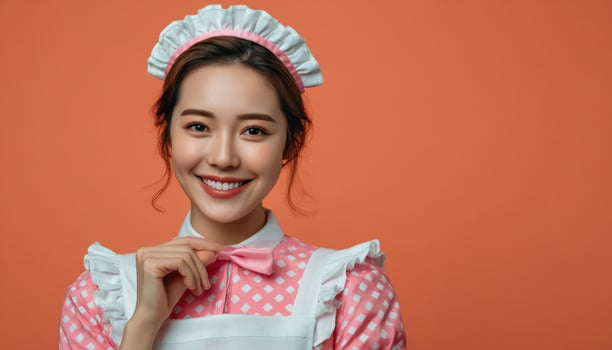 Charming maid dress portrait studio photography vibrant background close-up fashion concept photo