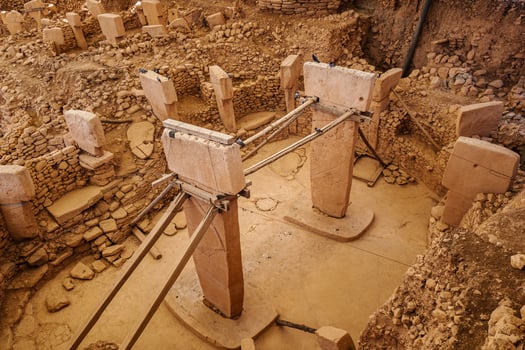 Ancient Stone Structures at Archaeological Site Capturing Early Human Civilization photo
