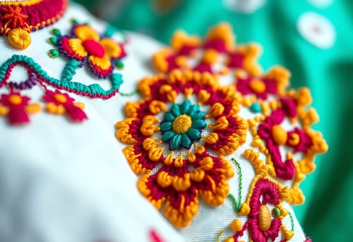 close up of a colorful embroidered object photo