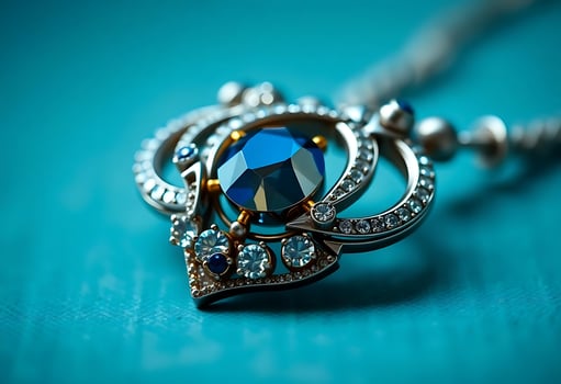 close up of a necklace on a blue surface photo