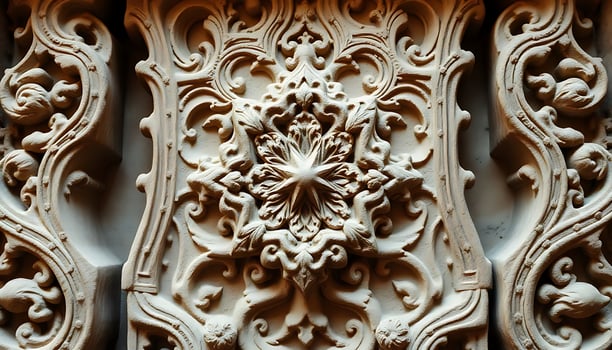close up of a carving on the side of a building photo