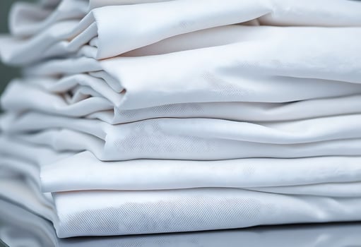 stack of folded white sheets sitting on top of a table photo