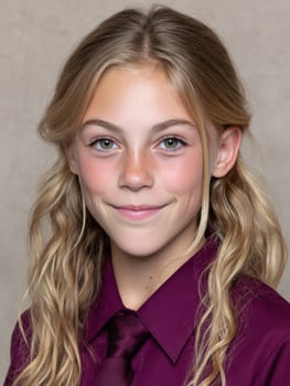 Portrait of a young girl with blonde hair and a purple shirt photo