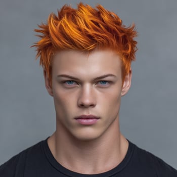 Portrait of a handsome man with bright orange hair photo