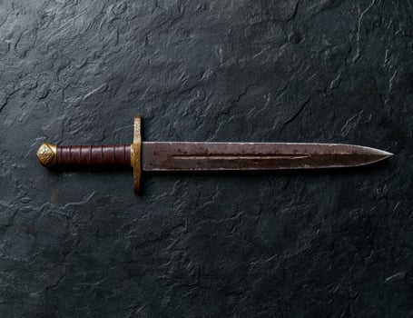 Medieval dagger on a dark stone background photo