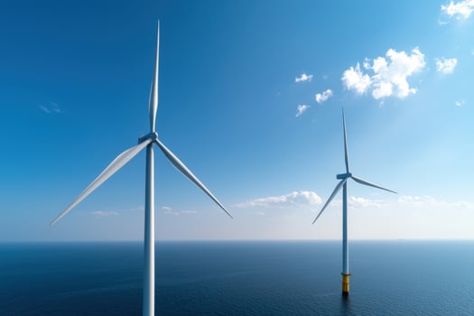Wind turbines in the ocean generating renewable energy photo