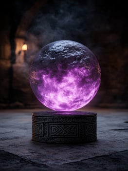 Mystical orb on a pedestal in a stone chamber photo