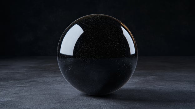 A dark sphere with light reflections on a dark surface photo