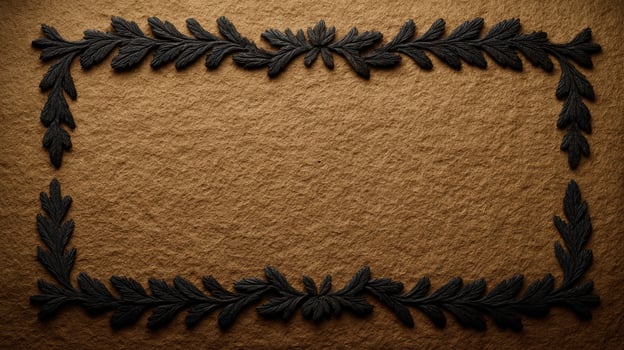 Dark leaf border on textured background photo