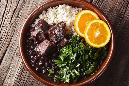 Brazilian Feijoada with Rice and Greens Top View photo