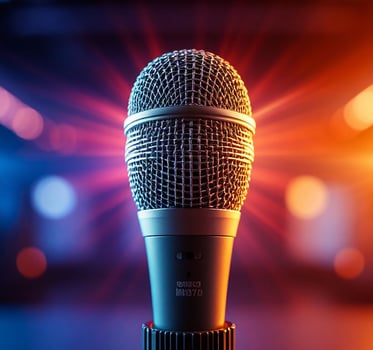Microphone on stage with bright lights photo