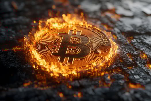 Fiery Bitcoin Cryptocurrency Symbol on Digital Circuit Background for Investment Concepts photo