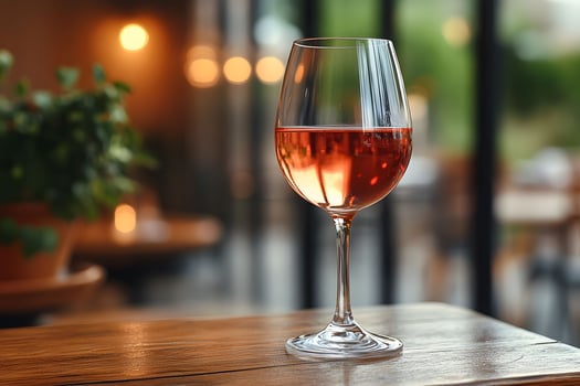 Elegant Glass of Rose Wine in a Cozy Restaurant Setting for Dining and Hospitality Design photo