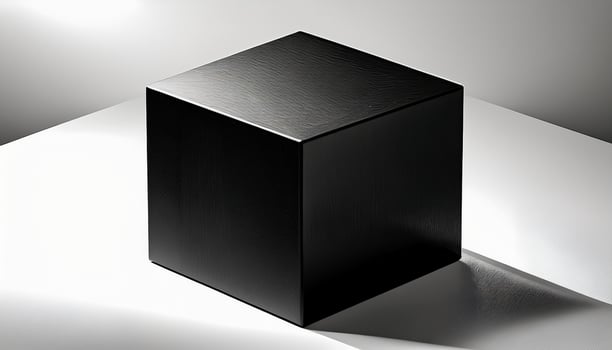 A black cube sitting on a white surface photo