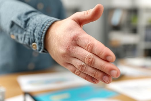 Man extending hand for handshake at business meeting photo