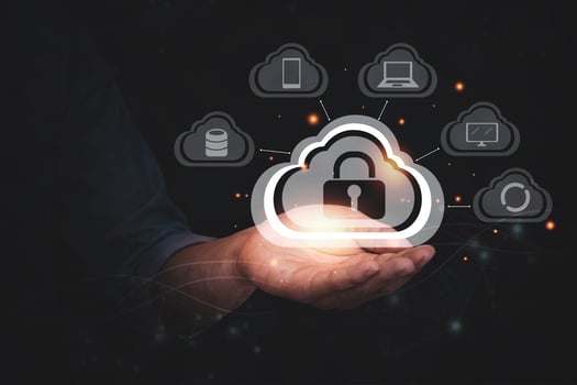 Security lock cyber is a key safe device protection upload backup data on the cloud keep for privacy database. photo