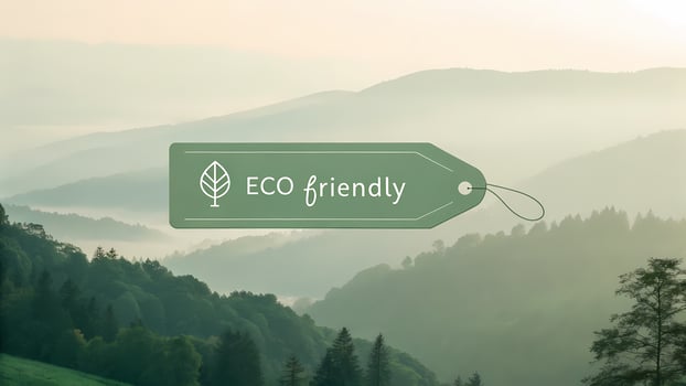 Eco-friendly Label Over Serene Mountain Vista photo