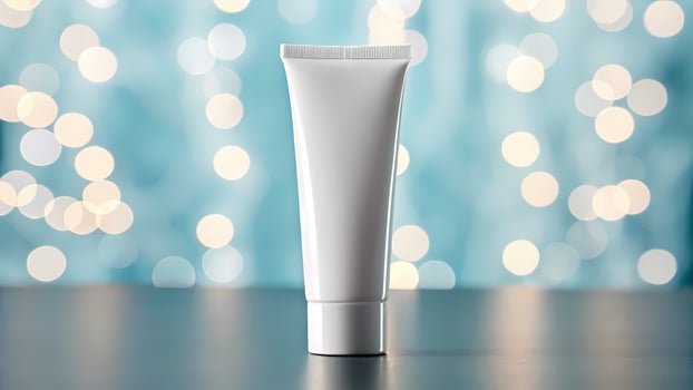 White Tube on Dark Surface with Blurred Bokeh Background photo
