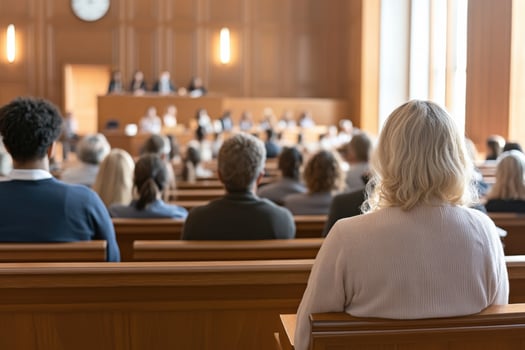 Diverse community members engage in town hall meeting to discuss justice reform and fairness initiatives photo