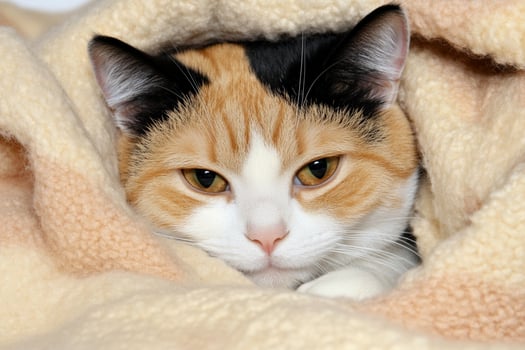 A cat is laying down in a blanket photo