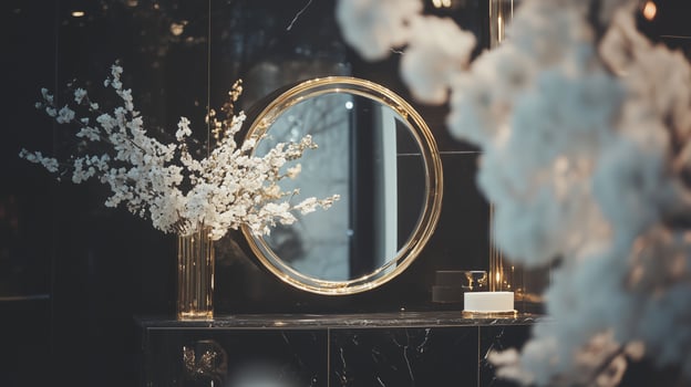 A beautiful, intricate mirror with a circular frame photo