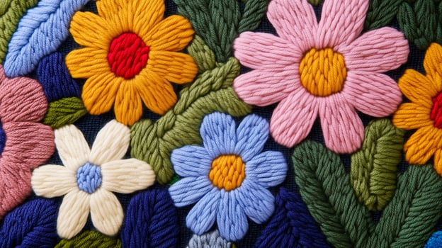 Colorful floral pattern backdrop featuring red, pink, yellow, blue flowers photo
