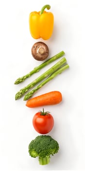 Asparagus, Carrot, Tomato, and Mushroom on White photo