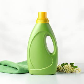 Green Plastic Bottle of Cleaning Product on White photo