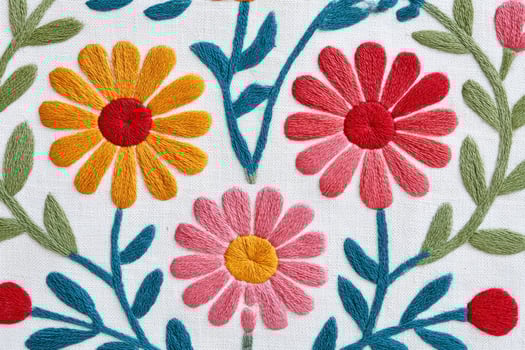 Colorful floral embroidery decorating homespun cloth with southern charm photo