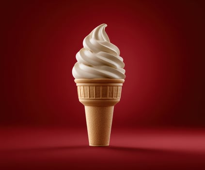 Swirling vanilla soft serve ice cream in a cone photo
