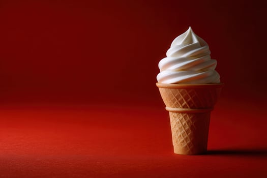 Soft serve ice cream cone against red background photo