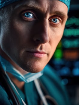Medical professional with focused expression in operating room photo