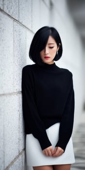Stylish woman poses against a textured wall outdoors photo
