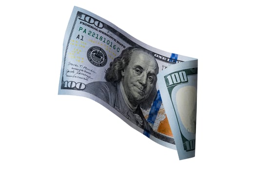 Us dollar bill. Washington American cash. Falling usd money background. photo