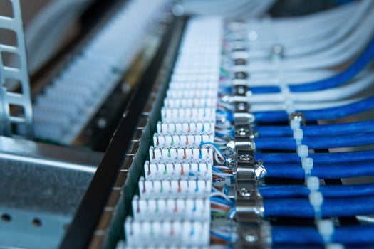 Network installation. Network cable on a network HUB. lan cable management photo