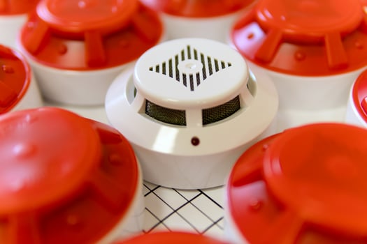 Fire safety equipment and plan on the table. selective focus. photo