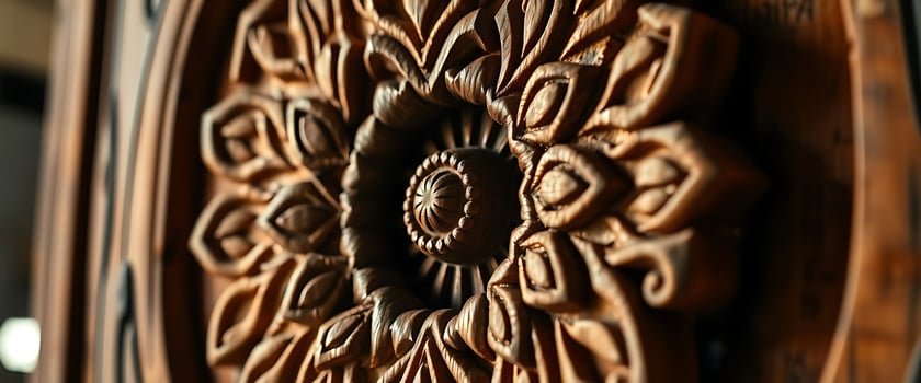 close up of a carved wooden door photo