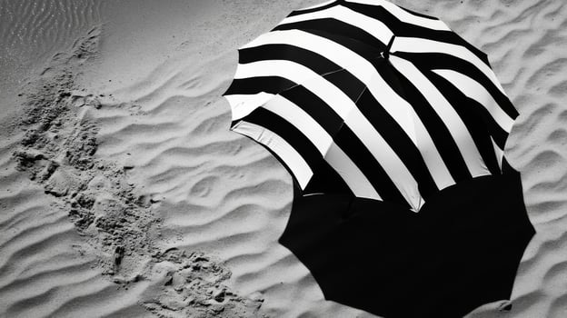 Black And White Striped Umbrella On Sandy Beach photo