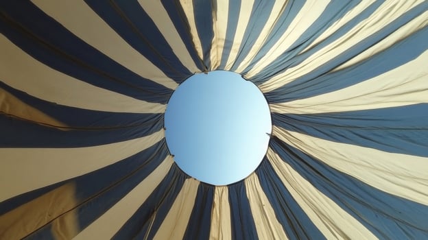 Striped Tent Interior with Circular Sky Opening photo