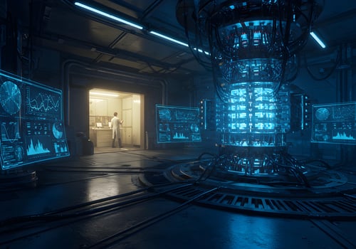 Quantum Computer in Dark Futuristic Laboratory photo