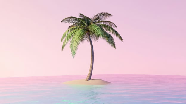 Single Palm Tree on a Pink Pastel Island photo