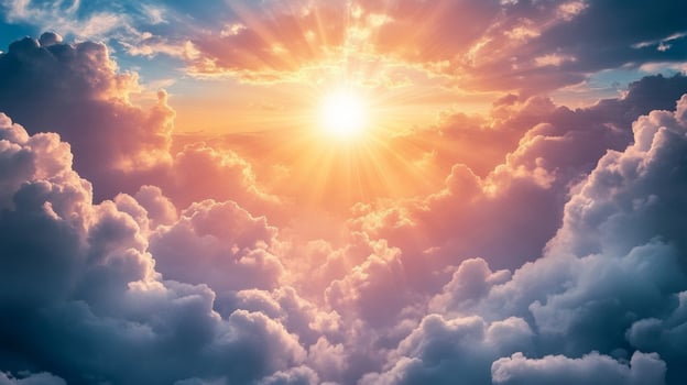 Heavenly Sunset Above Colorful Cloudscape photo